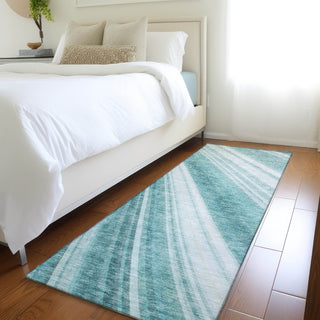 Piper Looms Mayfield Stripes AMF981 Teal Machine Washable Area Rug Runner Lifestyle Image Feature