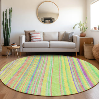 Piper Looms Mayfield Stripes AMF981 Yellow Machine Washable Area Rug Round Lifestyle Image Feature