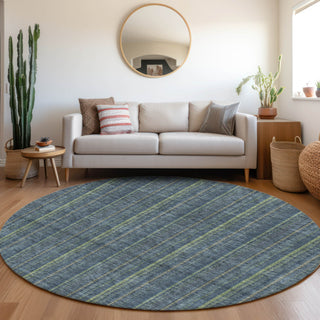Piper Looms Mayfield Stripes AMF982 Blue Machine Washable Area Rug Round Lifestyle Image Feature