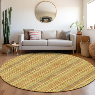 Piper Looms Mayfield Stripes AMF982 Honey Machine Washable Area Rug Round Lifestyle Image Feature