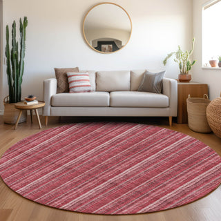 Piper Looms Mayfield Stripes AMF982 Pink Machine Washable Area Rug Round Lifestyle Image Feature