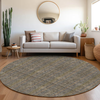 Piper Looms Mayfield Stripes AMF982 Taupe Machine Washable Area Rug Round Lifestyle Image Feature