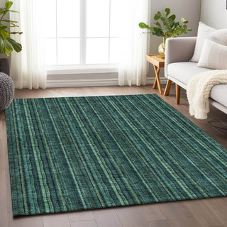 Piper Looms Mayfield Stripes AMF982 Teal Machine Washable Area Rug Lifestyle Image Feature