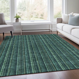 Piper Looms Mayfield Stripes AMF982 Teal Machine Washable Area Rug Lifestyle Image Feature