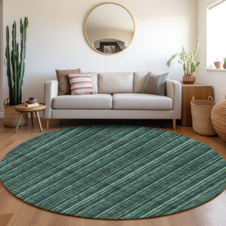 Piper Looms Mayfield Stripes AMF982 Teal Machine Washable Area Rug Round Lifestyle Image Feature