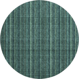 Piper Looms Mayfield Stripes AMF982 Teal Machine Washable Area Rug Round Main Image
