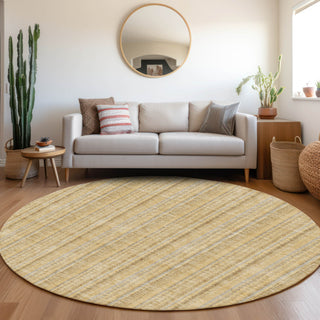 Piper Looms Mayfield Stripes AMF982 Wheat Machine Washable Area Rug Round Lifestyle Image Feature