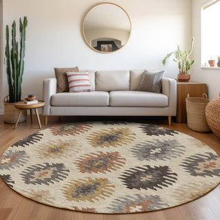 Piper Looms Mayfield Southwest AMF983 Beige Machine Washable Area Rug Round Lifestyle Image Feature