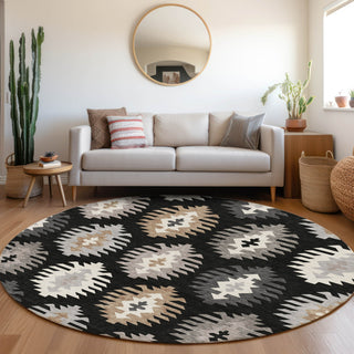 Piper Looms Mayfield Southwest AMF983 Black Machine Washable Area Rug Round Lifestyle Image Feature