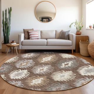 Piper Looms Mayfield Southwest AMF983 Brown Machine Washable Area Rug Round Lifestyle Image Feature