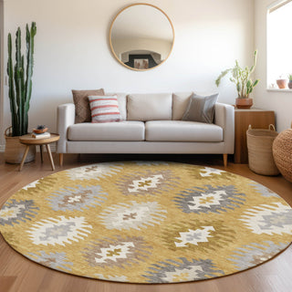 Piper Looms Mayfield Southwest AMF983 Gold Machine Washable Area Rug Round Lifestyle Image Feature