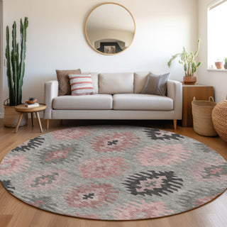 Piper Looms Mayfield Southwest AMF983 Gray Machine Washable Area Rug Round Lifestyle Image Feature