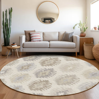 Piper Looms Mayfield Southwest AMF983 Ivory Machine Washable Area Rug Round Lifestyle Image Feature