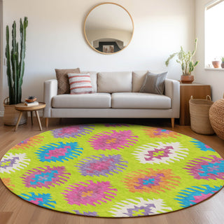 Piper Looms Mayfield Southwest AMF983 Lime Machine Washable Area Rug Round Lifestyle Image Feature
