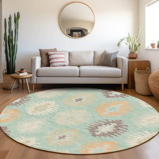 Piper Looms Mayfield Southwest AMF983 Mint Machine Washable Area Rug Round Lifestyle Image Feature