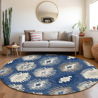 Piper Looms Mayfield Southwest AMF983 Navy Machine Washable Area Rug Round Lifestyle Image Feature