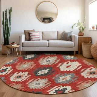 Piper Looms Mayfield Southwest AMF983 Red Machine Washable Area Rug Round Lifestyle Image Feature