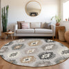 Piper Looms Mayfield Southwest AMF983 Silver Machine Washable Area Rug Round Lifestyle Image Feature