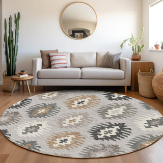 Piper Looms Mayfield Southwest AMF983 Silver Machine Washable Area Rug Round Lifestyle Image Feature