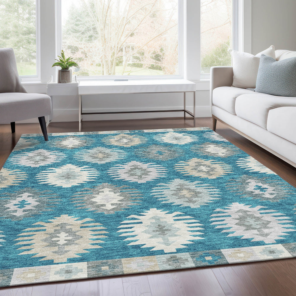 Piper Looms Mayfield Southwest AMF983 Teal Machine Washable Area Rug Lifestyle Image Feature