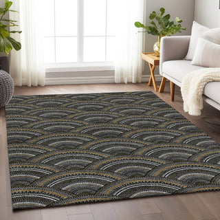 Piper Looms Mayfield Circles AMF984 Black Machine Washable Area Rug Lifestyle Image Feature