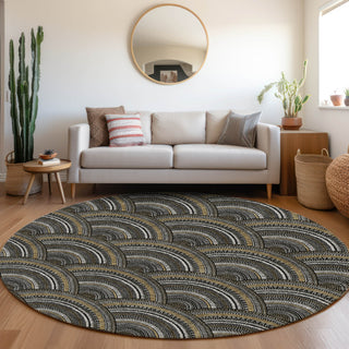 Piper Looms Mayfield Circles AMF984 Black Machine Washable Area Rug Round Lifestyle Image Feature