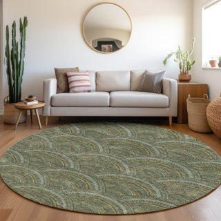 Piper Looms Mayfield Circles AMF984 Olive Machine Washable Area Rug Round Lifestyle Image Feature