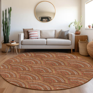 Piper Looms Mayfield Circles AMF984 Paprika Machine Washable Area Rug Round Lifestyle Image Feature