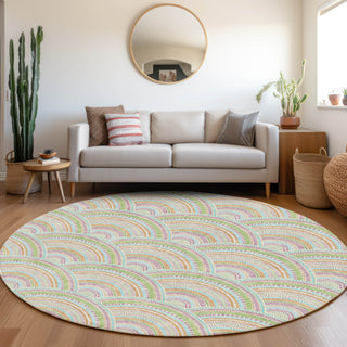 Piper Looms Mayfield Circles AMF984 Pearl Machine Washable Area Rug Round Lifestyle Image Feature