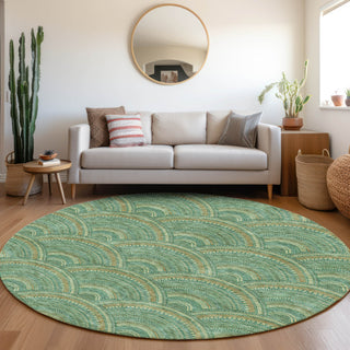 Piper Looms Mayfield Circles AMF984 Sage Machine Washable Area Rug Round Lifestyle Image Feature