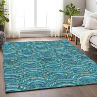 Piper Looms Mayfield Circles AMF984 Teal Machine Washable Area Rug Lifestyle Image Feature