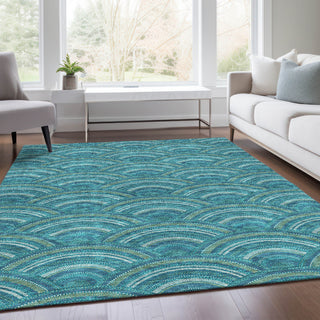 Piper Looms Mayfield Circles AMF984 Teal Machine Washable Area Rug Lifestyle Image Feature