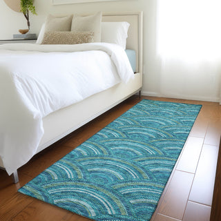Piper Looms Mayfield Circles AMF984 Teal Machine Washable Area Rug Runner Lifestyle Image Feature