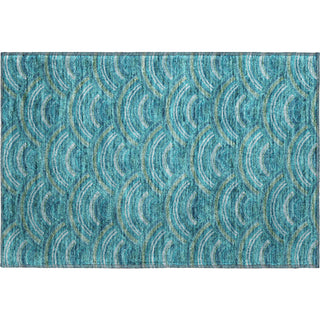 Piper Looms Mayfield Circles AMF984 Teal Machine Washable Area Rug Scatter Main Image