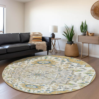 Piper Looms Mayfield Oriental AMF985 Gold Machine Washable Area Rug Round Lifestyle Image Feature