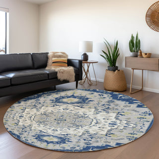 Piper Looms Mayfield Oriental AMF985 Navy Machine Washable Area Rug Round Lifestyle Image Feature