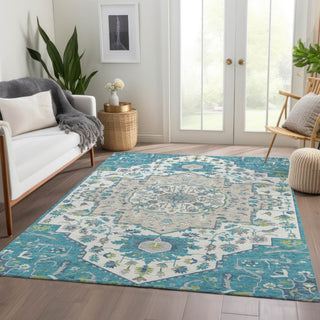 Piper Looms Mayfield Oriental AMF985 Teal Machine Washable Area Rug Lifestyle Image Feature