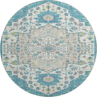Piper Looms Mayfield Oriental AMF985 Teal Machine Washable Area Rug Round Main Image