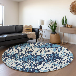 Piper Looms Mayfield Stripes AMF986 Blue Machine Washable Area Rug Round Lifestyle Image Feature