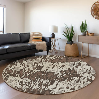 Piper Looms Mayfield Stripes AMF986 Brown Machine Washable Area Rug Round Lifestyle Image Feature