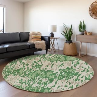 Piper Looms Mayfield Stripes AMF986 Green Machine Washable Area Rug Round Lifestyle Image Feature