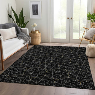 Piper Looms Mayfield Geometric AMF987 Black Machine Washable Area Rug Lifestyle Image Feature