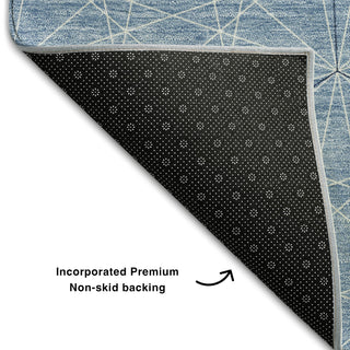 Piper Looms Mayfield Geometric AMF987 Denim Machine Washable Area Rug Backing Image