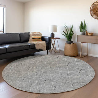 Piper Looms Mayfield Geometric AMF987 Gray Machine Washable Area Rug Round Lifestyle Image Feature