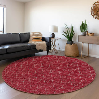 Piper Looms Mayfield Geometric AMF987 Red Machine Washable Area Rug Round Lifestyle Image Feature