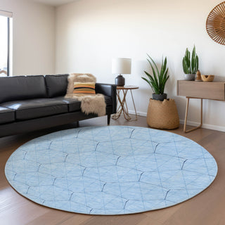 Piper Looms Mayfield Geometric AMF987 Sky Machine Washable Area Rug Round Lifestyle Image Feature