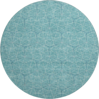 Piper Looms Mayfield Geometric AMF987 Teal Machine Washable Area Rug Round Main Image