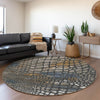 Piper Looms Mayfield Squares AMF988 Charcoal Machine Washable Area Rug Round Lifestyle Image Feature