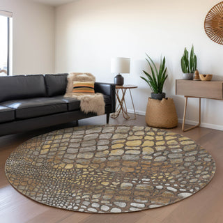 Piper Looms Mayfield Squares AMF988 Chocolate Machine Washable Area Rug Round Lifestyle Image Feature