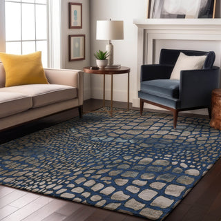 Piper Looms Mayfield Squares AMF988 Navy Machine Washable Area Rug Lifestyle Image Feature